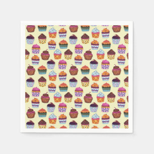 Quirky Colourful Cupcakes Illustration Pattern Napkin