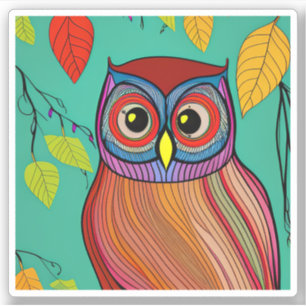 Quirky Colourful Folk Art Abstract Owl