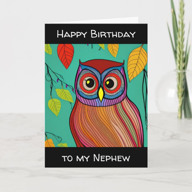 Quirky Colourful Folk Art Abstract Owl Birthday Card (Front)