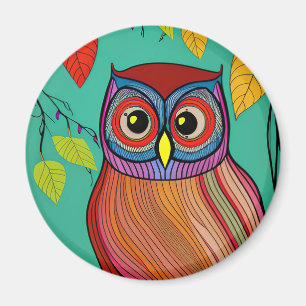 Quirky Colourful Folk Art Abstract Owl Magnet