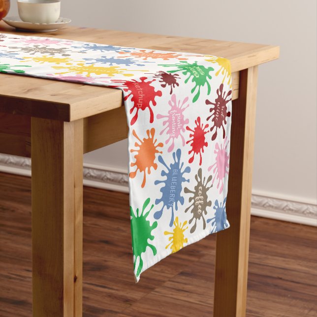 Quirky Colourful Food Stain Splatter Short Table Runner (In Situ)