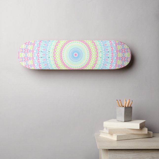 Quirky Colourful Psychedelic Retro Summer Mandala Skateboard (Wall Art (Horz))