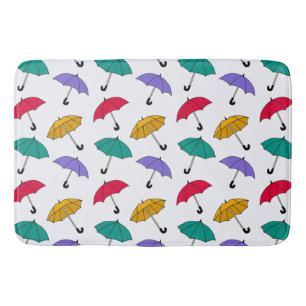 Quirky Colourful Tumbling Umbrellas Pattern Bath Mat