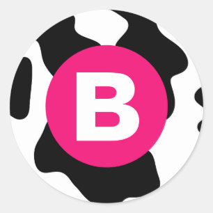 Quirky Cow Patch Pattern Pink Monogram Classic Round Sticker