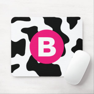 Quirky Cow Patch Pattern Pink Monogram Mouse Pad