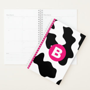 Quirky Cow Patch Pattern Pink Monogram Planner