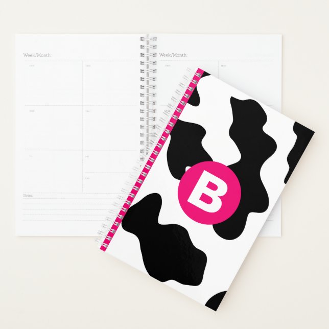 Quirky Cow Patch Pattern Pink Monogram Planner (Display)