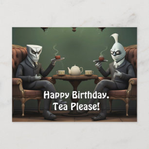 Quirky Creepy twisted tea drinking gentlemen Postcard
