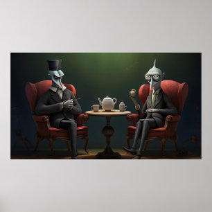 Quirky Creepy twisted tea drinking gentlemen Poster