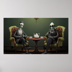 Quirky Creepy twisted tea drinking gentlemen Poster