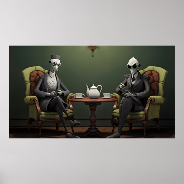 Quirky Creepy twisted tea drinking gentlemen Poster (Front)