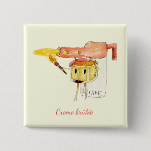 Quirky Creme Brulee Dessert Funny Cartoon Humour 2 Inch Square Button