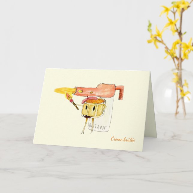 Quirky Creme Brulee Dessert Funny Cartoon Humour Card (Yellow Flower)