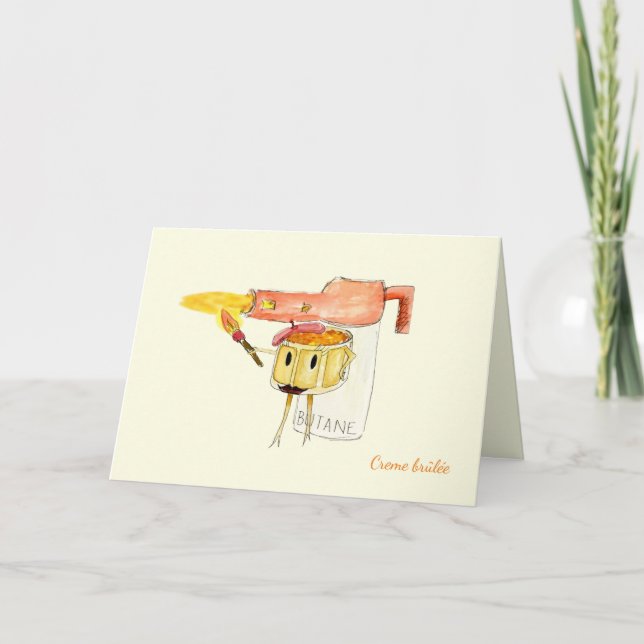 Quirky Creme Brulee Dessert Funny Cartoon Humour Card (Front)
