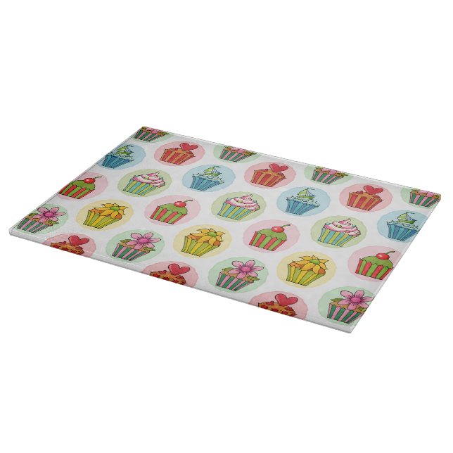 Quirky Cupcakes Glass Cutting Board 15"x11" (Corner)