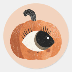 Quirky Cute Cyclop Pumpkin Watercolor Halloween  Classic Round Sticker