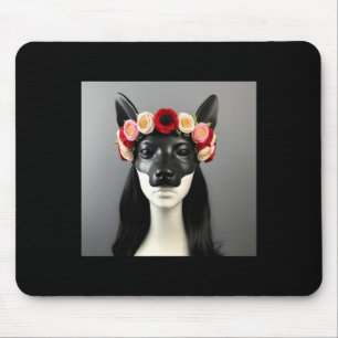 Quirky Cute Dog Head With Flowers Mouse Pad