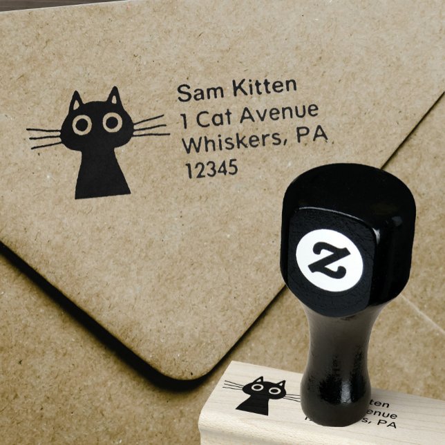 Quirky Cute Kitty Cat with Return Address Rubber Stamp (Creator Uploaded)