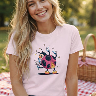 Quirky Cute Ladybug with daisy. Vintage inspired. T-Shirt