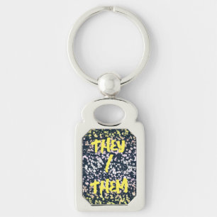 Quirky Cute Retro Boho Flora Pangender Pride Flag Keychain