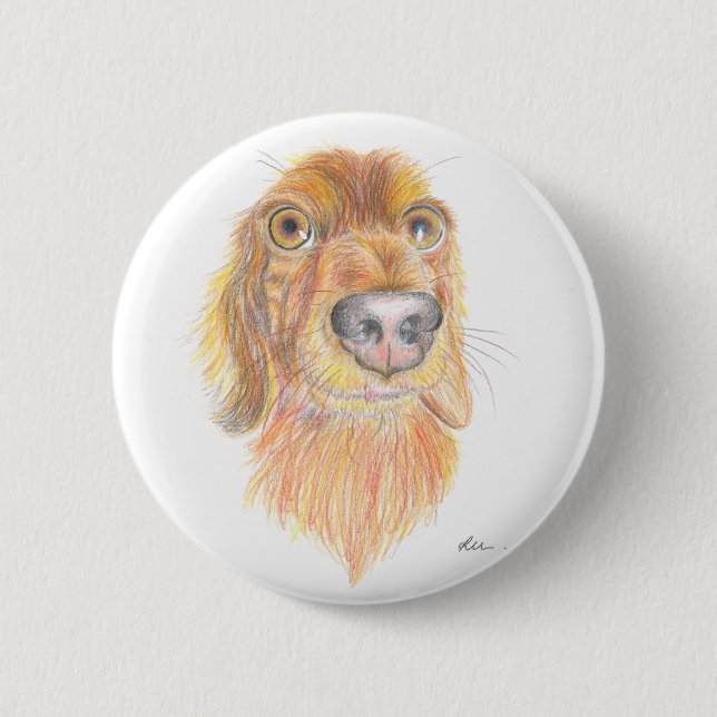 Quirky dachshund 2 inch round button (Front)