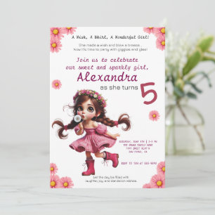 Quirky dandelion girl birthday invitation