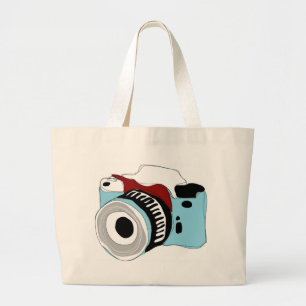 Quirky digital camera illustration large tote bag