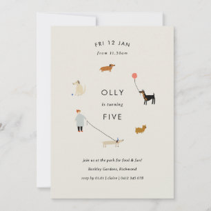 Quirky Dog Theme Birthday Invitation in Beige