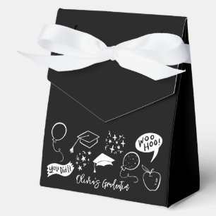 Quirky Doodle Graduation Party Black Favor Box
