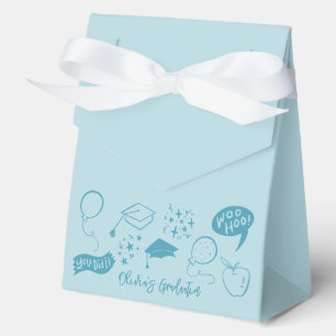 Quirky Doodle Graduation Party Blue Favor Box