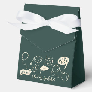 Quirky Doodle Graduation Party Green Favor Box
