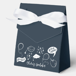 Quirky Doodle Graduation Party Navy Blue Favor Box