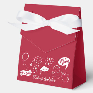 Quirky Doodle Graduation Party Red Favor Box