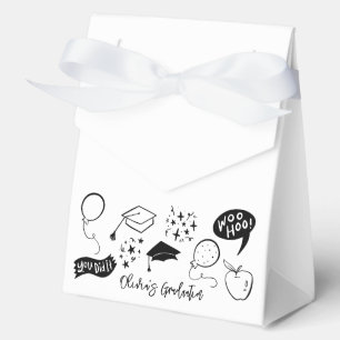 Quirky Doodle Graduation Party White Favor Box