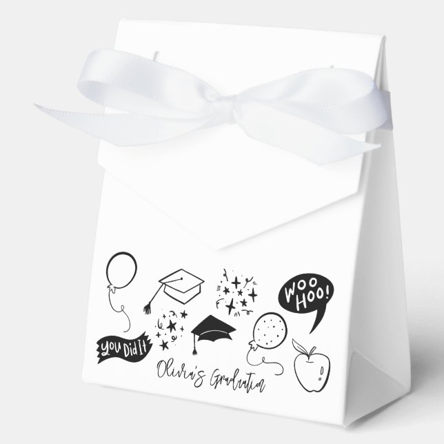 Quirky Doodle Graduation Party White Favor Box (Front)