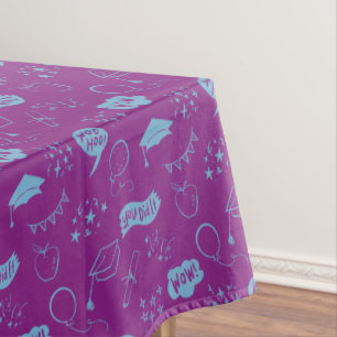 Quirky Doodle Purple Blue Graduation Party Tablecloth