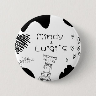 Quirky Doodle Shapes Script Wedding 2 Inch Round Button