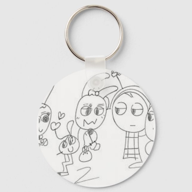 Quirky Doodle Style Antenna Friends Graphic Tee Keychain (Front)
