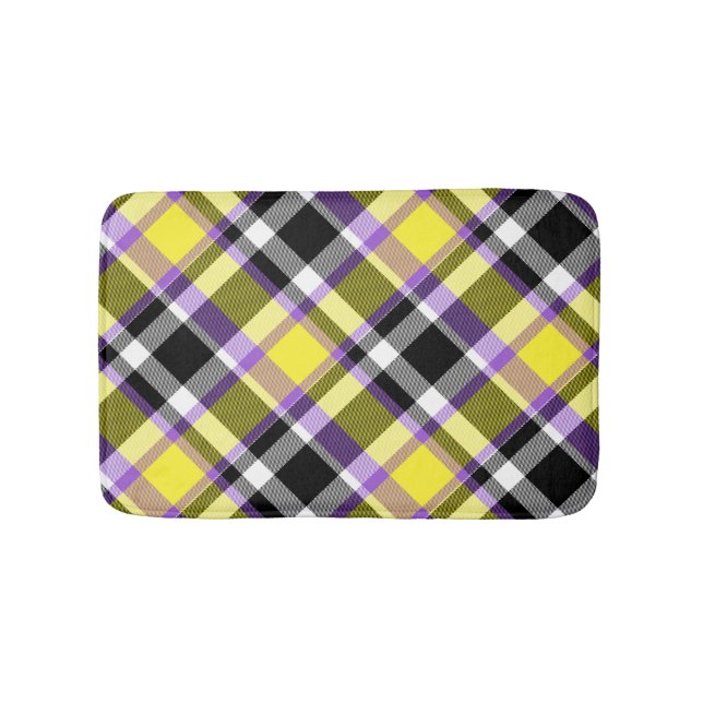 Quirky Eclectic Boho Nonbinary Plaid Pride Flag Bath Mat (Front)