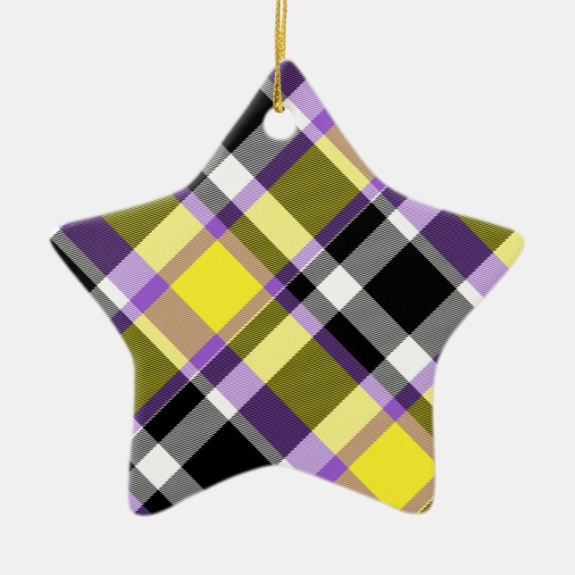 Quirky Eclectic Boho Nonbinary Plaid Pride Flag Ceramic Ornament (Front)