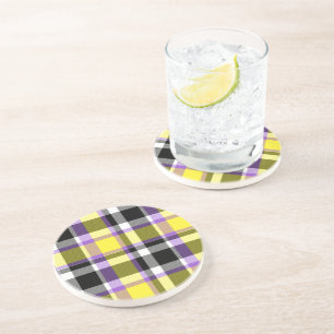 Quirky Eclectic Boho Nonbinary Plaid Pride Flag Coaster
