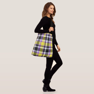 Quirky Eclectic Boho Nonbinary Plaid Pride Flag Crossbody Bag