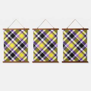 Quirky Eclectic Boho Nonbinary Plaid Pride Flag Hanging Tapestry