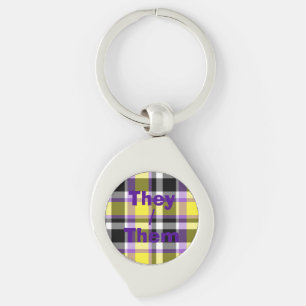 Quirky Eclectic Boho Nonbinary Plaid Pride Flag Keychain