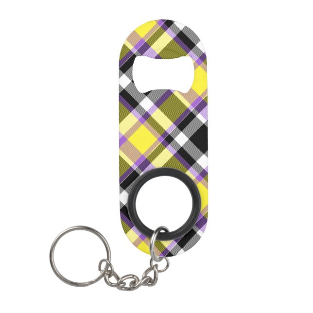 Quirky Eclectic Boho Nonbinary Plaid Pride Flag Keychain Bottle Opener (Front)