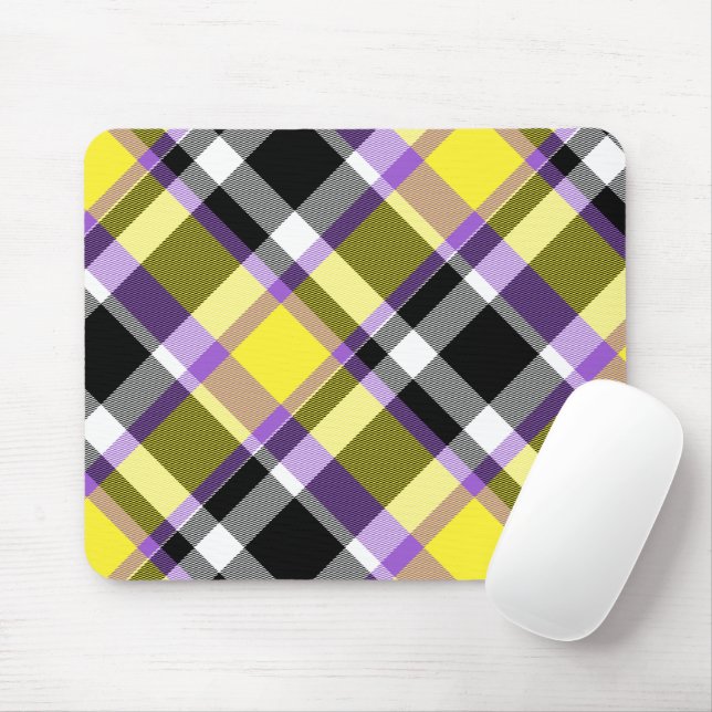 Quirky Eclectic Boho Nonbinary Plaid Pride Flag Mouse Pad (With Mouse)