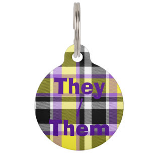 Quirky Eclectic Boho Nonbinary Plaid Pride Flag Pet Tag
