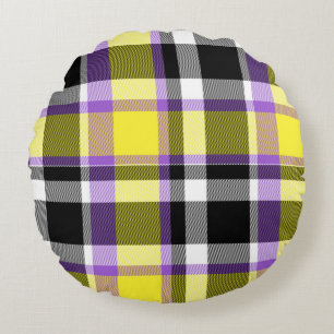 Quirky Eclectic Boho Nonbinary Plaid Pride Flag Round Pillow