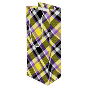 Quirky Eclectic Boho Nonbinary Plaid Pride Flag Wine Gift Bag