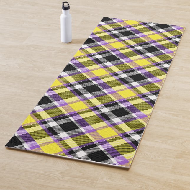 Quirky Eclectic Boho Nonbinary Plaid Pride Flag Yoga Mat (In Situ)